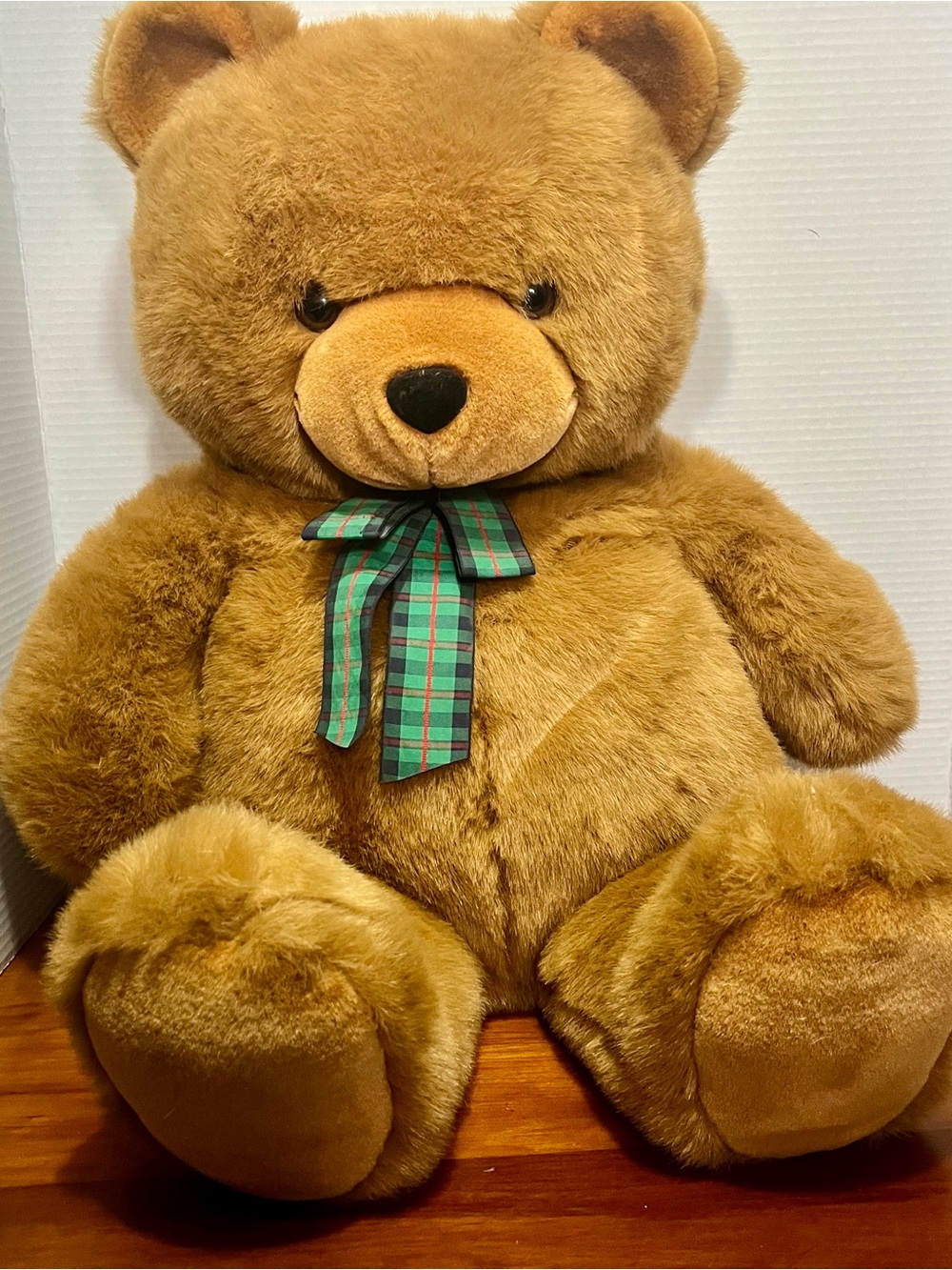 Charter Club Vintage Large Teddy Bear 29” Plush Macys Christmas Green Plaid Bow
